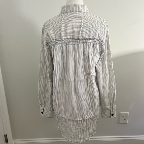 Womens button down collared shirt dress white black stripes pleated size large - Picture 5 of 11